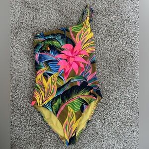 Aerie One Piece Swimsuit Pink and Blue Tropical Print
